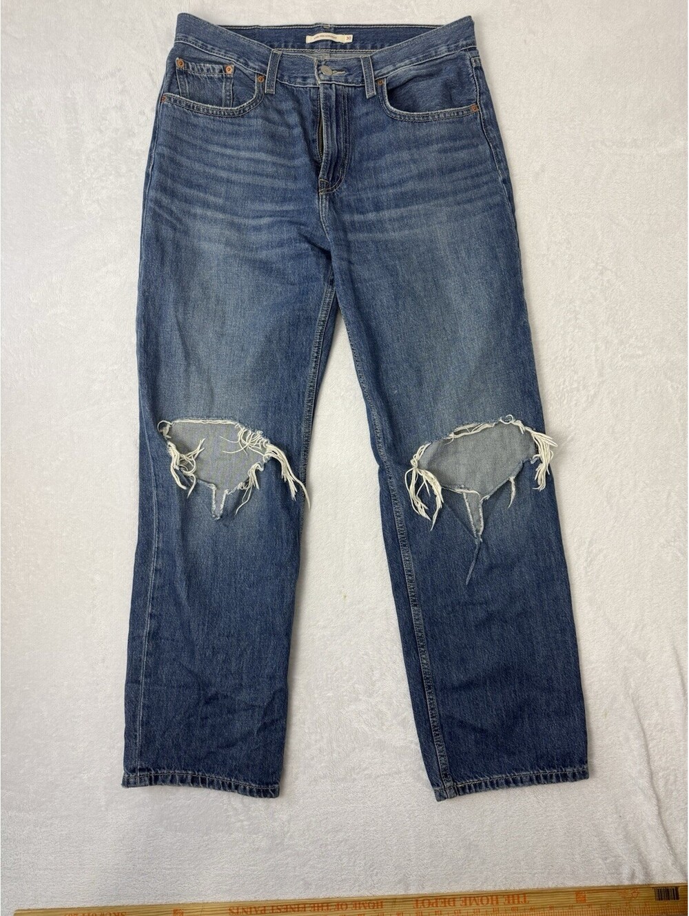 Levi's Low Pro Straight Jeans Women's 30 Baggy Relaxed Blue Denim Distressed